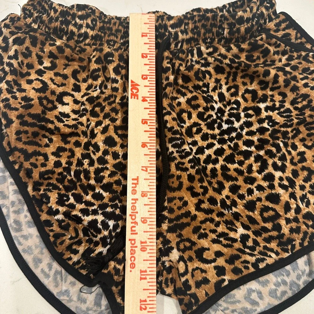 Shosho Womens Leopard Print Dolphin Shorts Black Trim Drawstring Pockets Size L